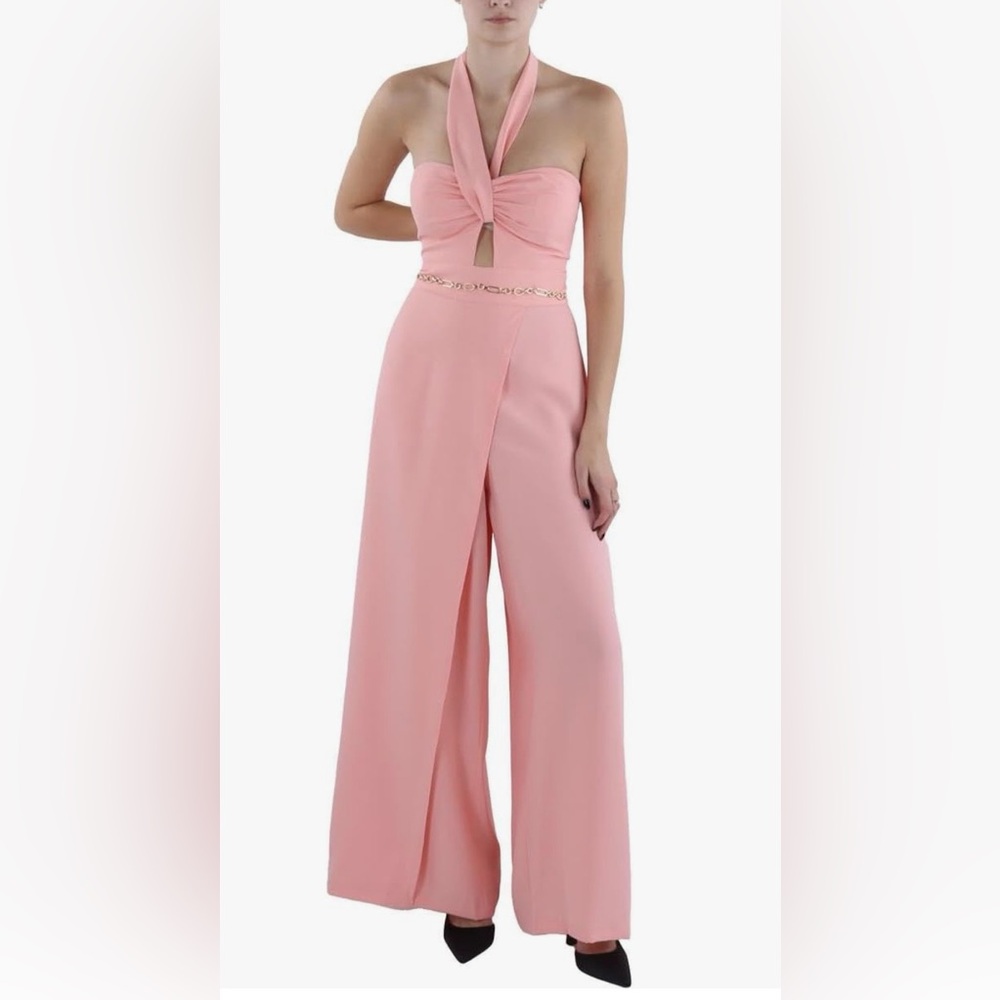 BCBGMaxAzria Pink Halter Jumpsuit with Wide Leg